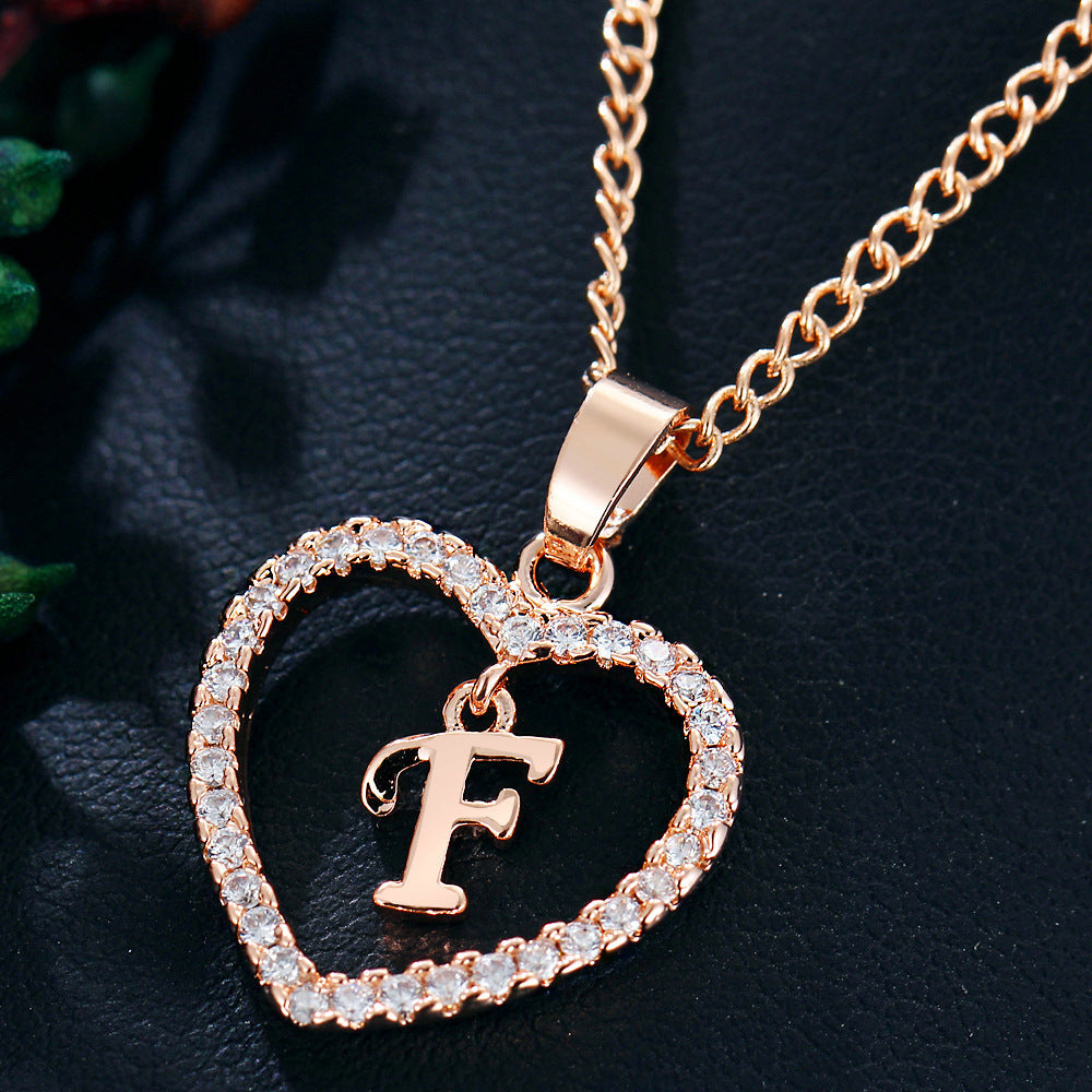 26 Letters Heart-shaped Zircon Pendant Necklace Stainless Steel Gold Color Chains Jewelry Birthday Gift For Women